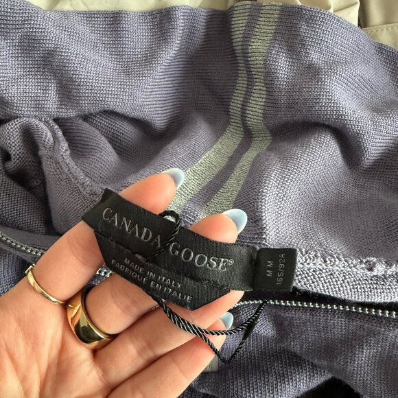 Canada Goose 1/4 Zip Sweater Double Layer Collar Merino Wool Open Knit Sz M - Picture 3 of 9